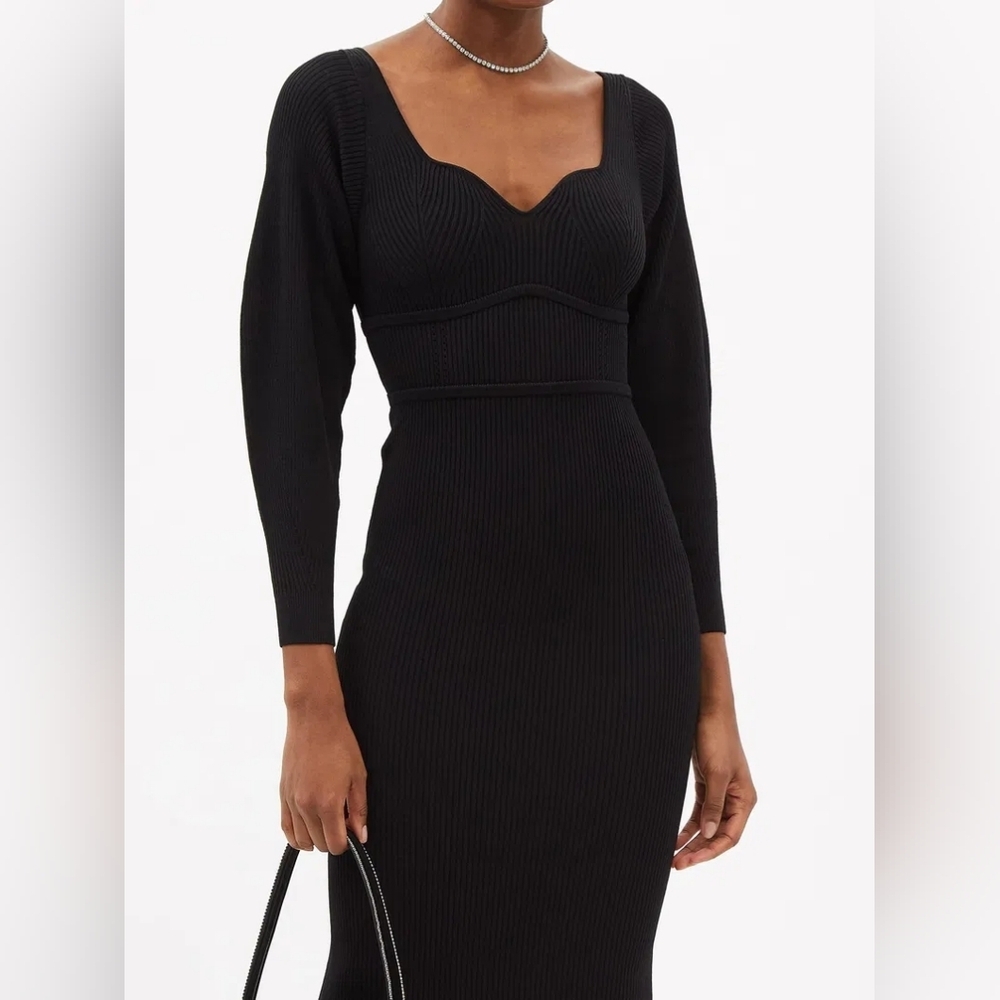 SELF-PORTRAIT Sweetheart-Neck Ribbed-Knit bodycon Midi Dress - Picture 3 of 16
